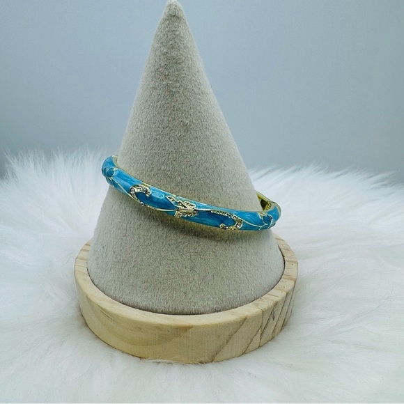 Flower Enamel Cloisonne Bracelet Bangle in Blue Style 2 - Picture 2 of 5
